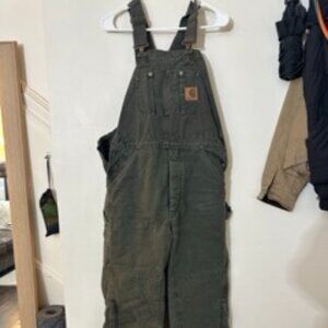 Carhartt Insulated Bibs - EUC - Dusty Green - RN# 14808 R27 Sandstone Duck Quilt